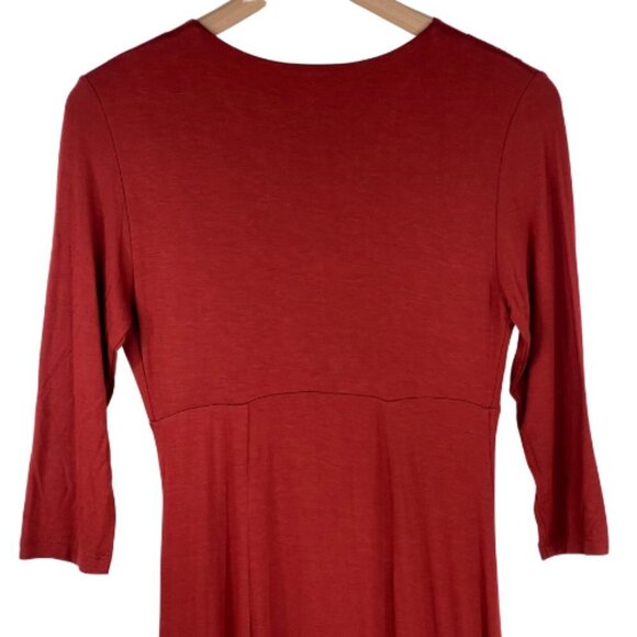 Peruvian Connection Dress Womens XS Draped V Neck Stretch Jersey 3/4 Sleeve Red - Picture 6 of 9